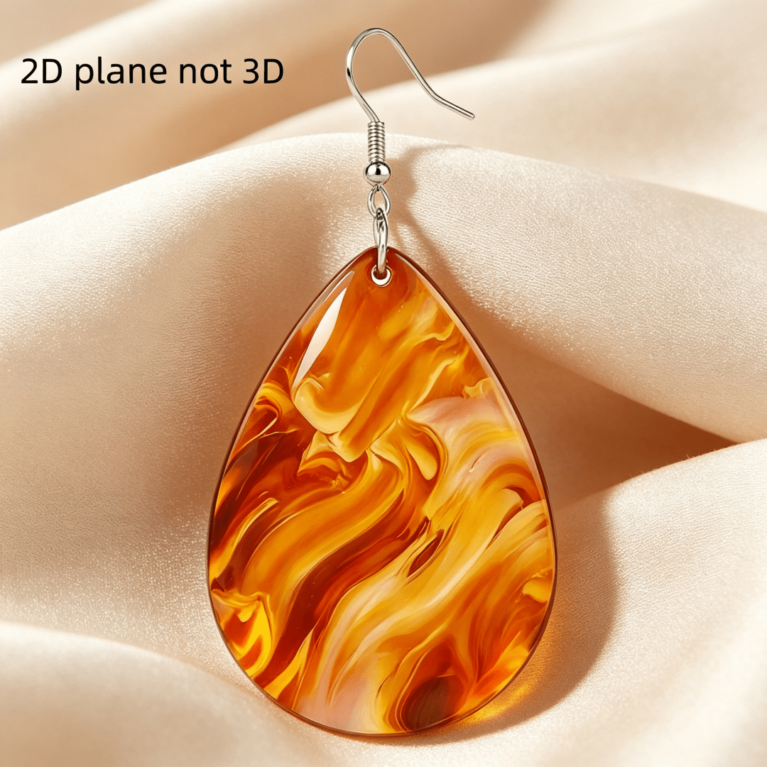 Vintage Boho Amber Swirl Teardrop Earrings, Retro Aesthetic
